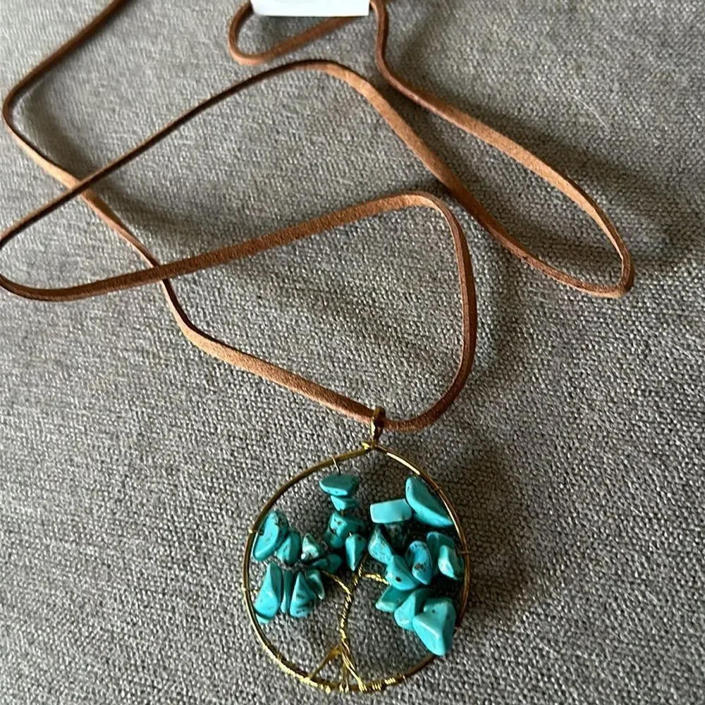 Turquoise “Tree of Life” Leather Necklace